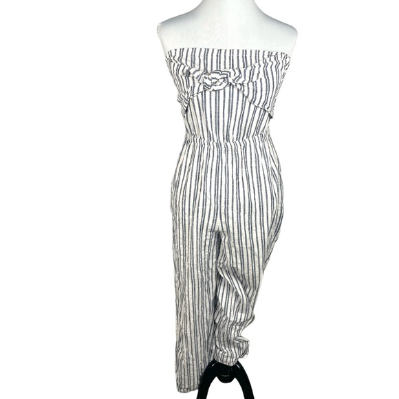 Aerie Strapless Striped Jumpsuit White Blue Size Small - Picture 1 of 7